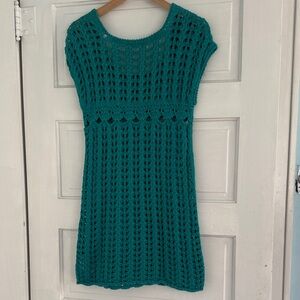 Anthropologie Urban Outfitters Teal Crochet Knit Dress - Small